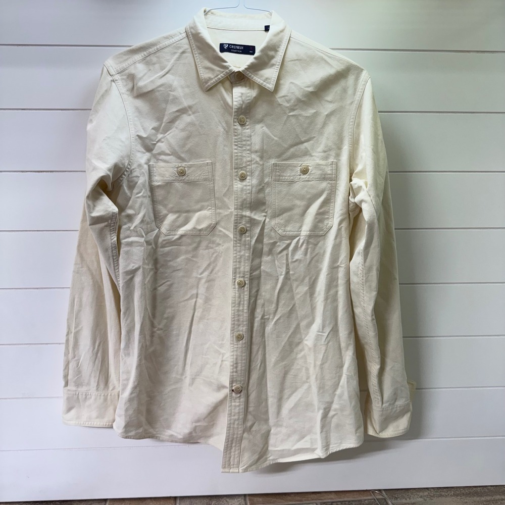 Cremieux Collection Mens Cream Cotton Twill Long Sleeve Button Down Shirt Size M